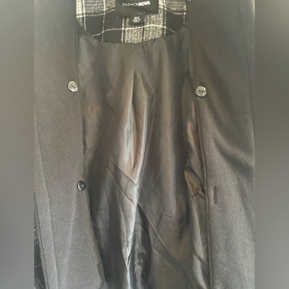 FASHION NOVA 🖤💖🤍PLAID BUTTON FRONT PEACOAT-WITH SASH & DETACHABLE HOODIE-XL - Picture 6 of 16